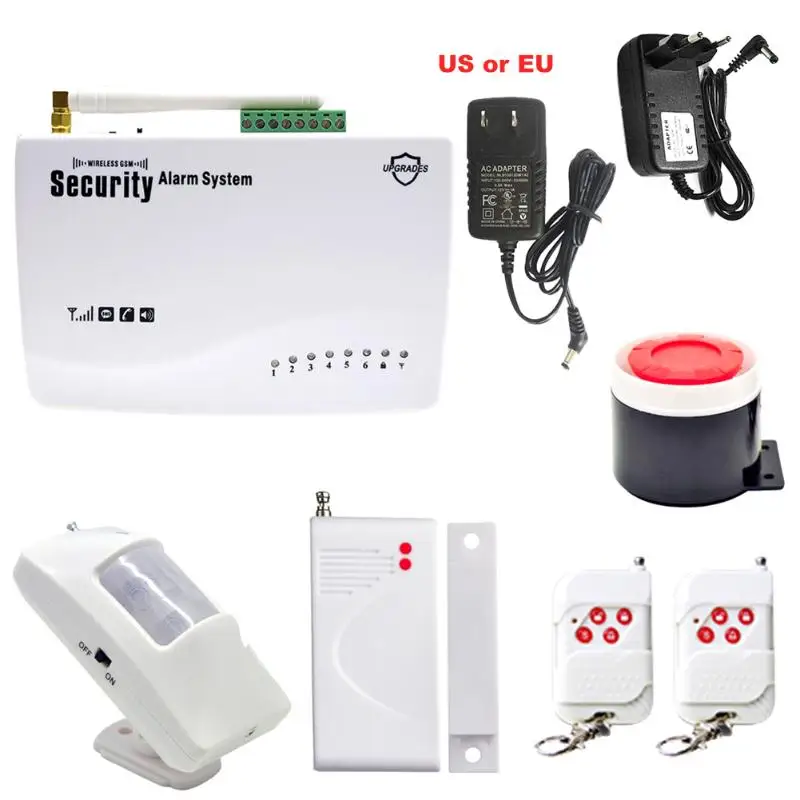 

Wireless Remote Control GSM Door Window Home Security Burglar Alarm System Auto Dialer SMS SIM Call Siren PIR Motion Detectors