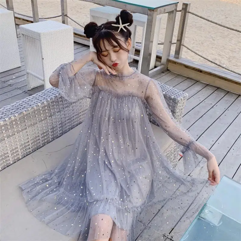 

Casual Vintage Loose Shiny Stars Casual Dress Women's Lovely Dresses Ins Chic Kawaii Girl Sweet Harajuku Punk Clothes For Women