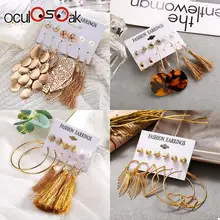 6 пар/лот сердце из имитации жемчуга Большой Круг кисточкой Стад Комплект сережек для женщин лист цветок слон серьги, украшения для ушей