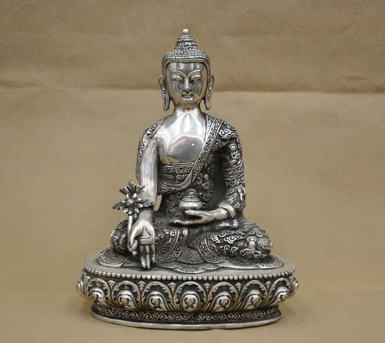 

bi002691 China Tibet Buddhism Medicine Buddha Bhaiajyaguru Silver Bronze Statue