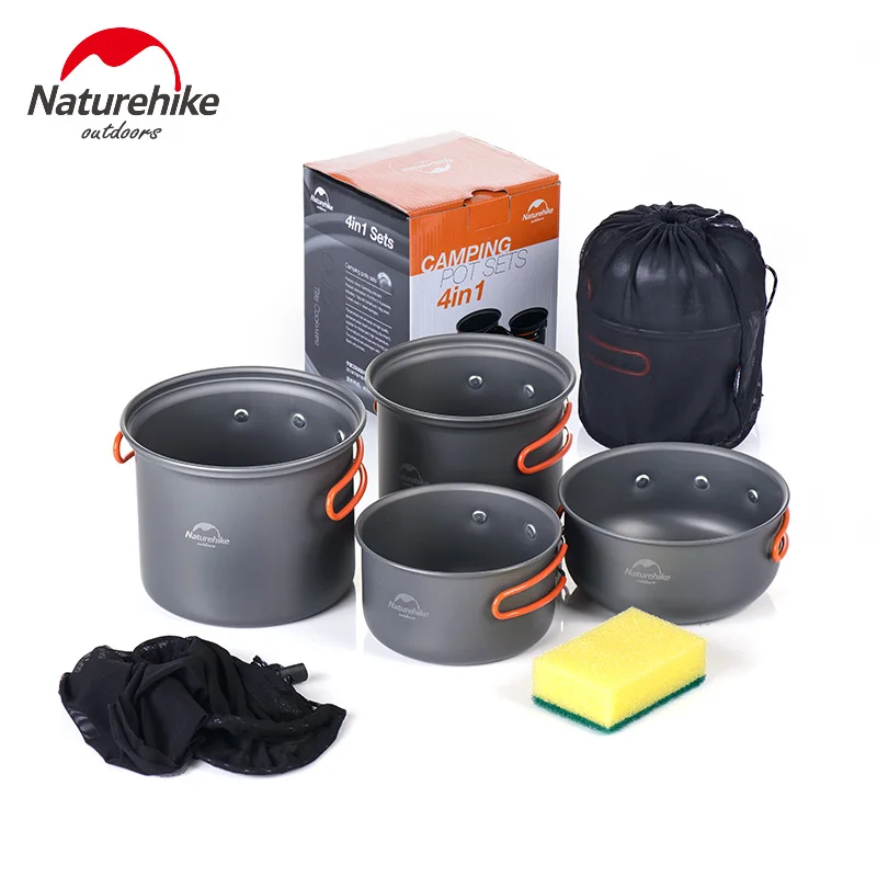 4 Unid ollas de camping aleación de aluminio picnic jarra pans plegables ultraligero barbacoas 2-3 personas al aire libre olla portátil no tóxico