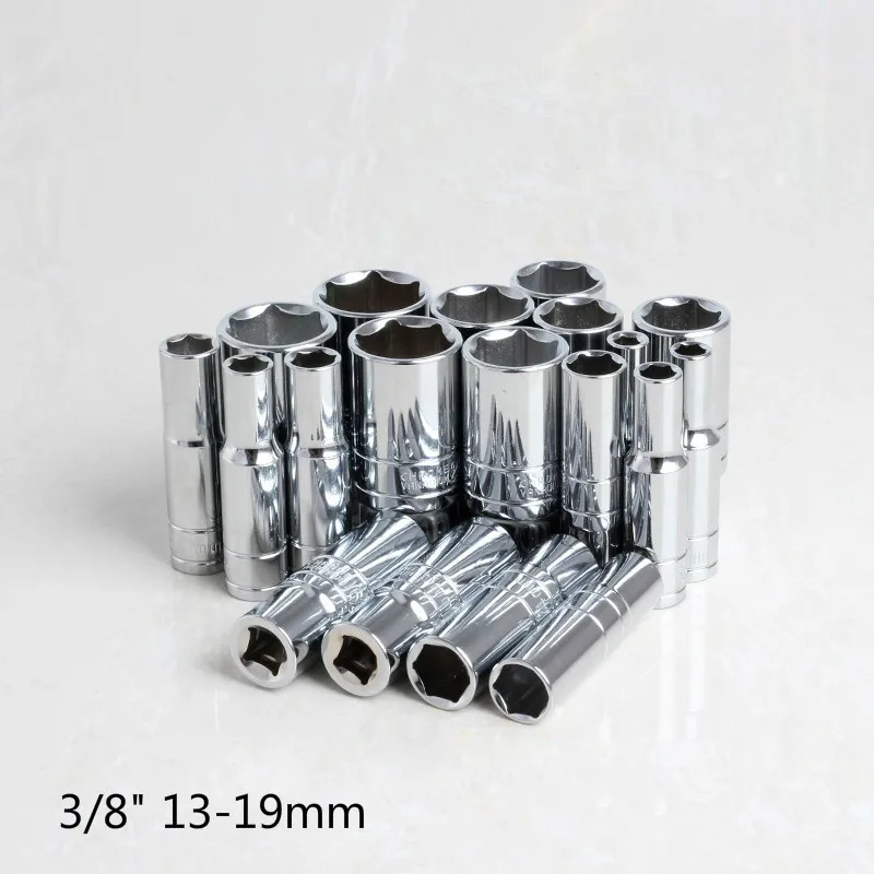7 Pcs 3/8" 13 19mm CR V Lengthened Type Universal Socket Wrench Head