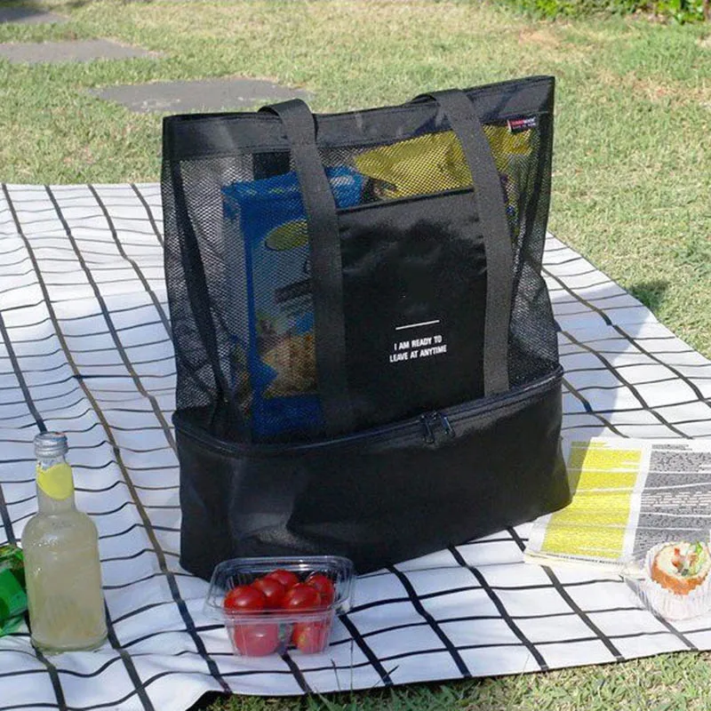 Женская сетчатая прозрачная сумка двухслойная сохраняющая тепло большие пляжные сумки для пикника WF 668