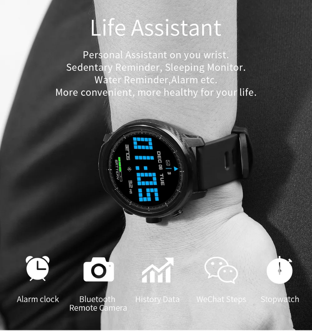 L5 Smart Watch 1,3 "цветной экран 64KB 512KB монитор сердечного ритма IP68 Водонепроницаемый Bluetooth 4,0 380 мАч Смарт-часы PK L1 L3 Просмотрам