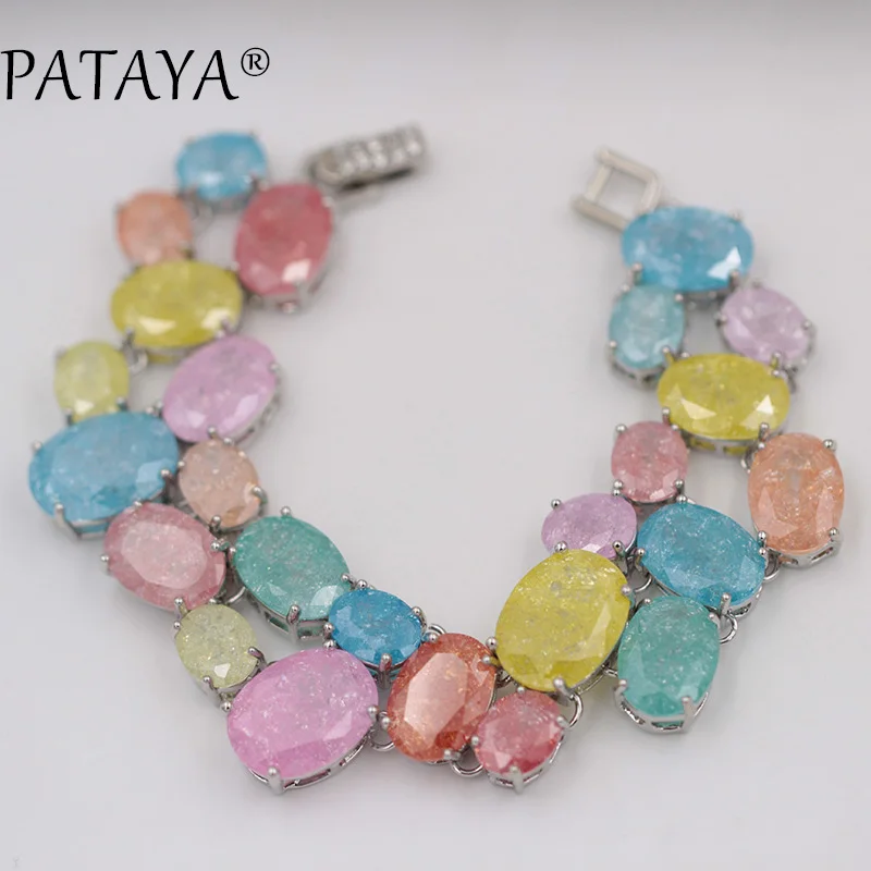 Разноцветные овальные браслеты PATAYA разных размеров с натуральным цирконием, женские модные ювелирные изделия, красивые браслеты из настоящего белого золота