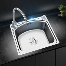 Одночаша бак кухонная раковина утолщенная 304 нержавеющая сталь для мытья посуды бассейн один слот набор еды квадратный с краном