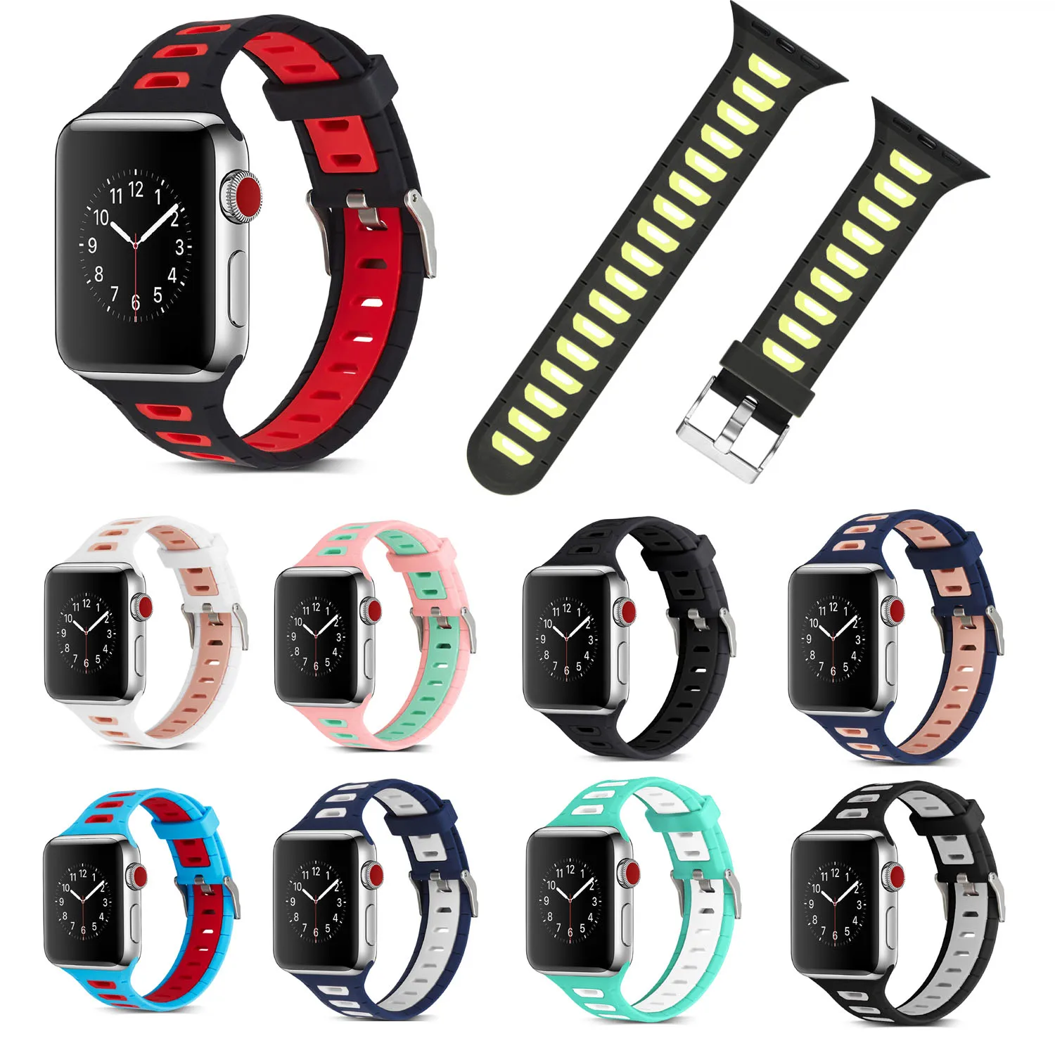 Спортивный ремешок для Apple Watch Series 3 с трапециевидными отверстиями Двухцветный