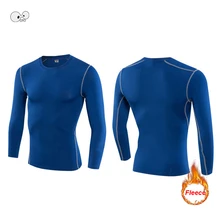 Мужские термокомпрессионные рубашки с длинными рукавами, флисовая подкладка, облегающие трикотажные изделия Rashguard MMA Crossfit, спортивная одежда для бега фитнеса