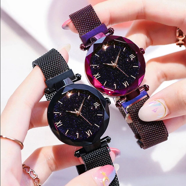Relojes de lujo para mujer, reloj de pulsera de cuarzo con cielo estrellado  magnético, a la moda - AliExpress