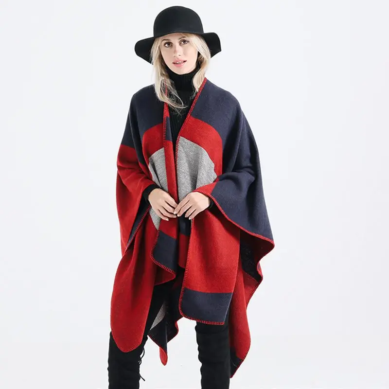 

Bohoartist Thick Cape Women Scarf Warm High Street 2019 Fashion Shawl Rectangle Color Block Girls Winter Female Gray Scarves