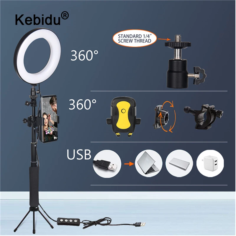 

kebidu Selfie Stick Fill Light Stand Set Double use phone Support Tripod Bracket Clamp Phone video outdoor with Bluetooth remote