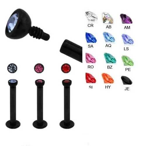 

316L Surgical Steel Black Titanium Anodized Internally Threaded Ear Tragus Cartilage Helix Stud Labret Lip Piercing Body Jewelry
