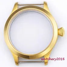 44 мм parnis позолоченный parnis с сапфирами стекло большая корона закаленная высокое качество подходит ETA 6498 6497 чехол для часов