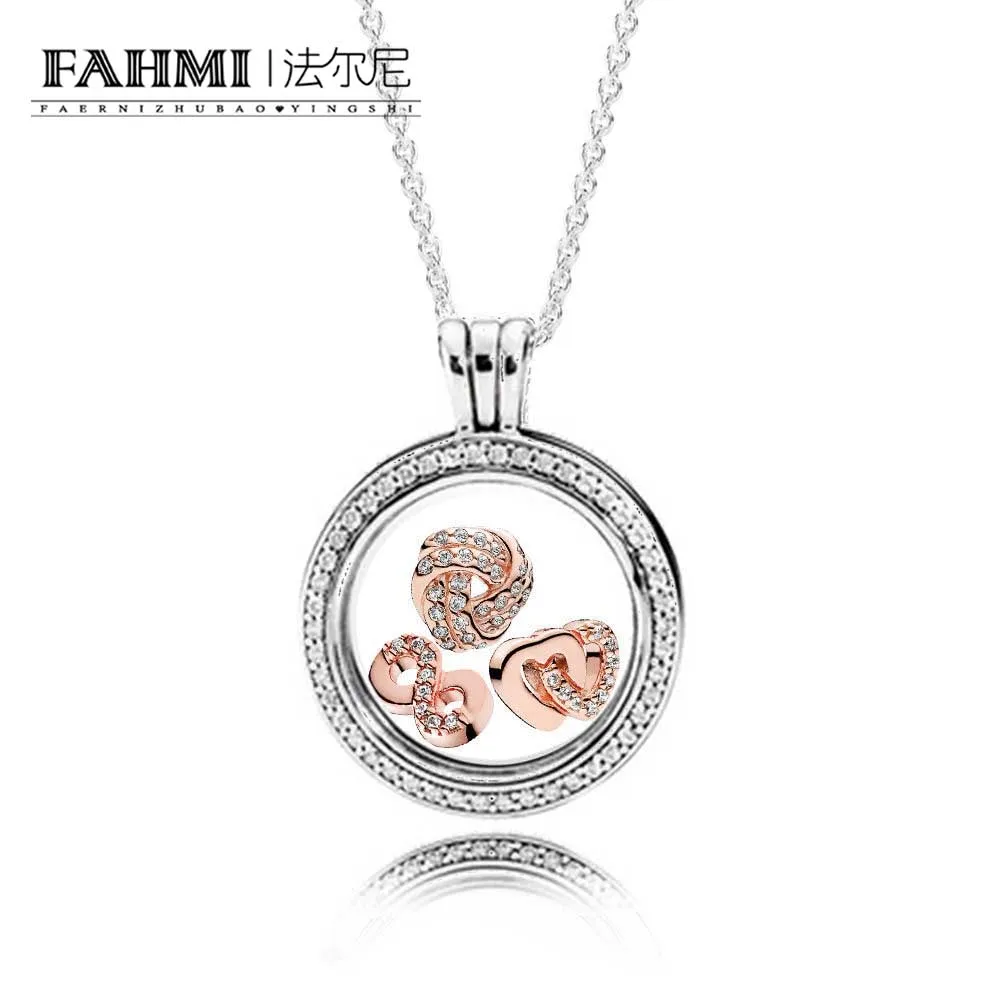 

100% 925 Sterling Silver ROSE INFINITE LOVE FLOATING LOCKET GIFT SET fit charm original Necklace jewelry A set of prices