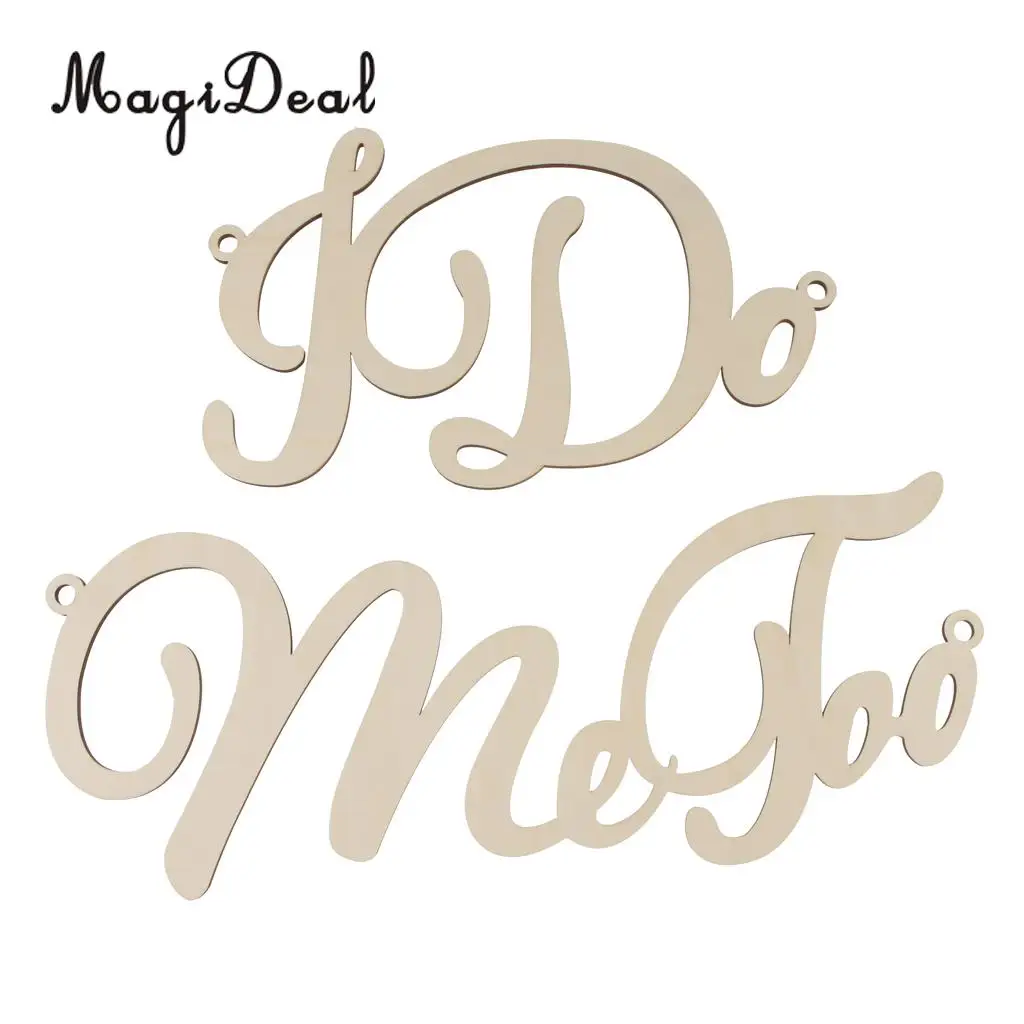 2pcs I do Me Too Leaves Wooden Hanging Decor Chair Banner Sign Wedding Ceremony Reception Supplier Photo Prop