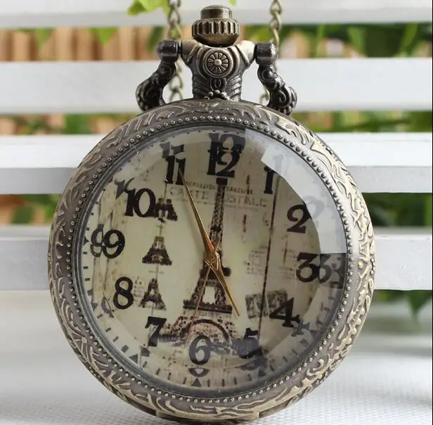 Vintage London Eiffel Tower Pocket Watch Mens Birds and flowers around