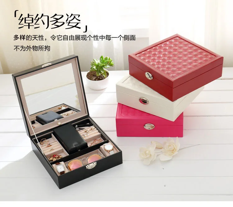 ZYJ Luxury Jewelry Storage Box Cosmetic Case Makeup Bag Travel Suitcase With Mirror Organizer Container Package (8)
