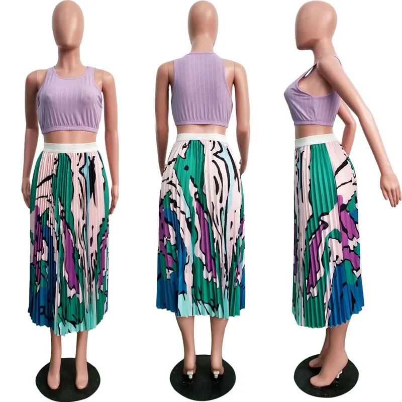 Африканская одежда, разноцветная плиссированная юбка с принтом, женская новая весенняя юбка, праздничные пляжные вечерние юбки в стиле