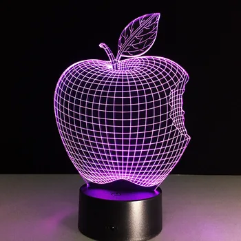 

3D visual Apple shape LED night lamp acrylic 7 color change stereo vision light hologram home decoration lamp голограмма