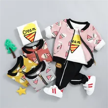 Комплект одежды для маленьких мальчиков и девочек; спортивный костюм с рисунком мороженого; Детские весенне-Осенние костюмы; комплект одежды из 3 предметов