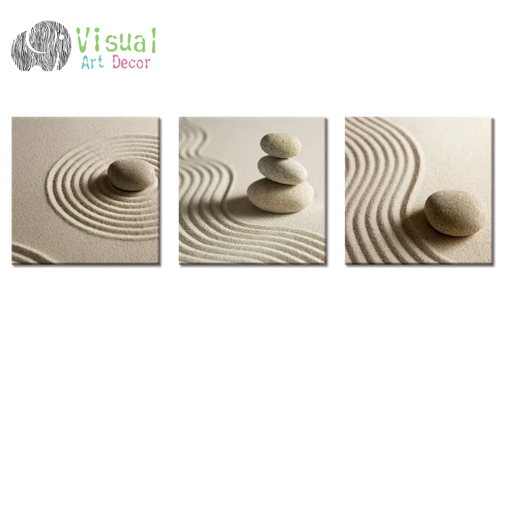 

White Sand Zen Stone Canvas Wall Art Sand Beach Scenery Picture Art for Wall Modern Home Decor No Frame Canvas Only