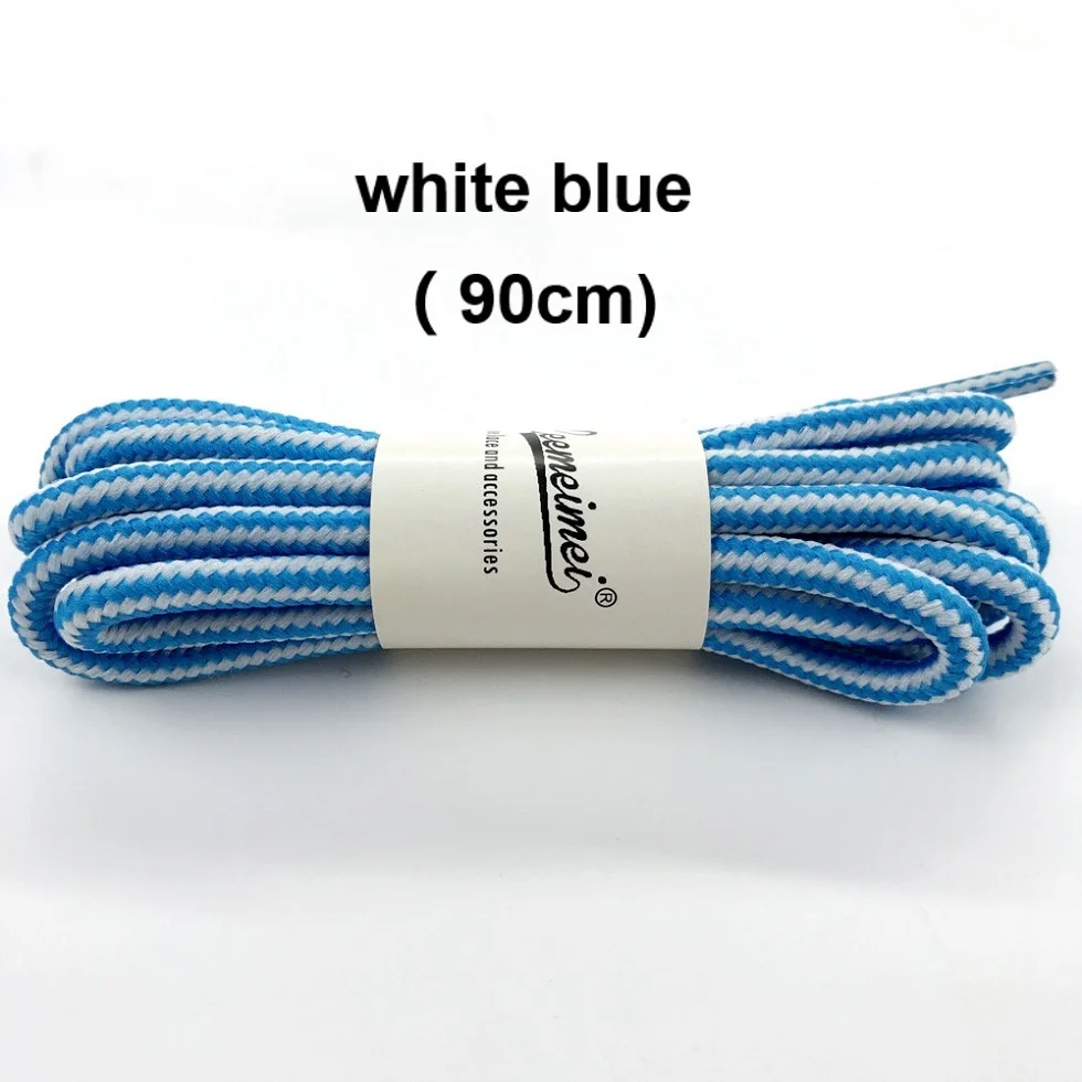 1 пара 90 см модный бренд полиэстер тапки обуви кружева двойной полосатый Плетеный Круглый шнурки наивысшего качества - Цвет: white blue