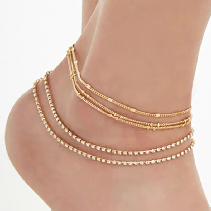 

Bohemia Multilayer Bead Anklet for Women Crystal Ankle Chain Bracelet on The Leg Foot Strap Jewelry