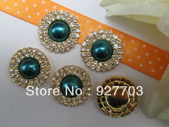 

(CM341 25mm)100pcs Deluxe Double Row Dark Green Pearl Rhinestone & Pearl Cluster, Wedding Embellishment