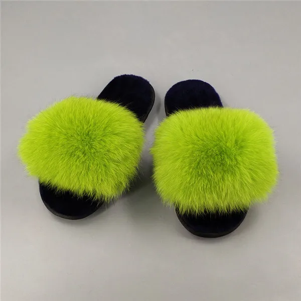 light green XINYAWEI/ г.; модные тапочки с лисьим мехом; кашемировые тапочки; Летние вьетнамки; Повседневная модная плюшевая обувь с лисьим мехом; - Цвет: light green