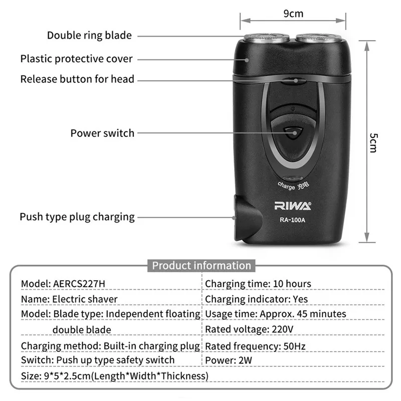 Портативная электробритва с двумя лезвиями, перезаряжаемая бритва, бритва для бороды, бритвенный станок, триммер для мужчин, с разъемом для зарядки, уход за лицом