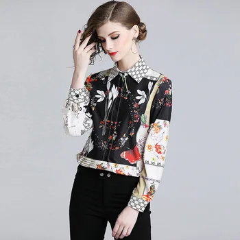 

High Quality New 2019 Spring Summer Elegant Print Blouse Women Vintag Long Sleeve Tops Lady OL Work Office Shirt Female Tops 920
