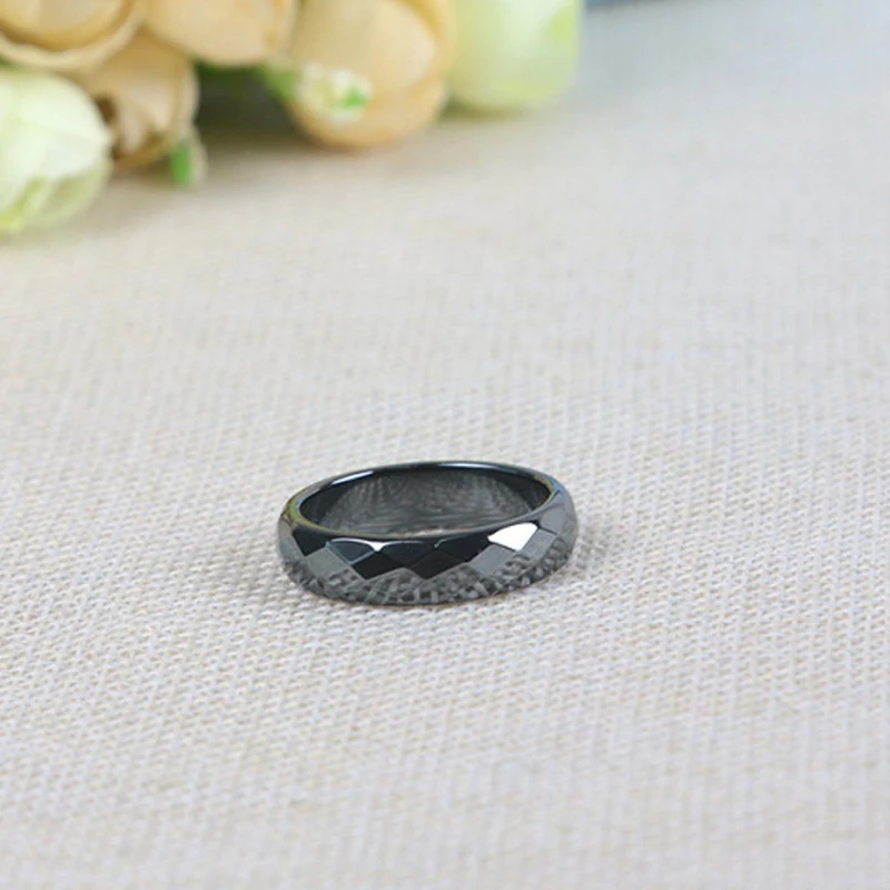 

New Fashion High Quality 6mm Width Faceted Hematite Ring Women Men Jewelry