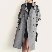 Версия нового осеннего шерстяного длинного пальто, новое английское пальто большого размера, двубортная клетчатая Женская ветровка