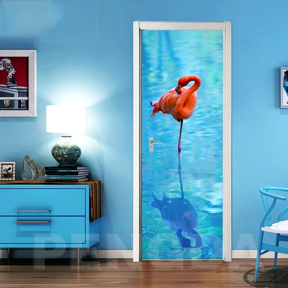 Self Adhesive Home Decor Flamingo Gull Landscape Poster 3D Bedroom Door Sticker Environmental Protection Print Waterproof Art