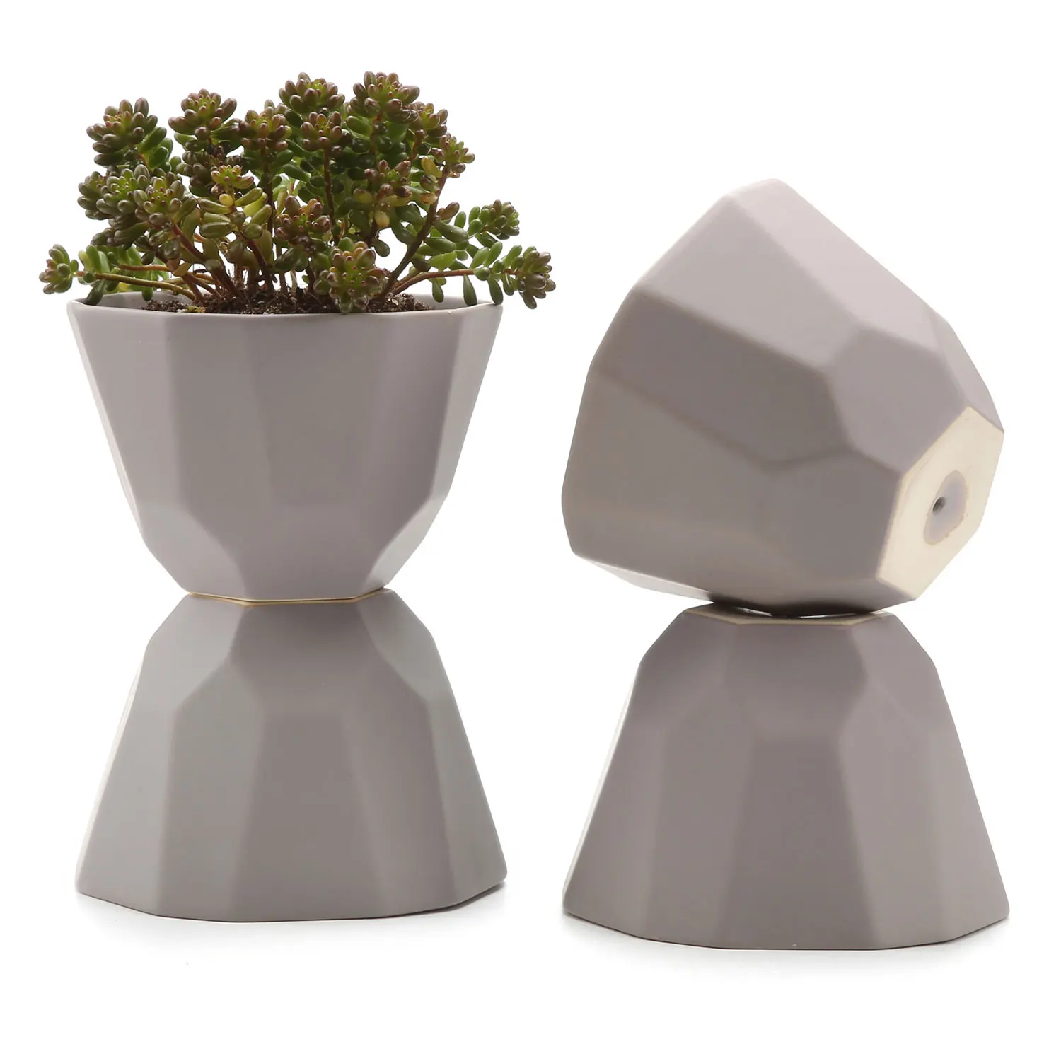 

T4U 5 Inch Ceramic Semi Luster Surface succulent Cactus Plant Pot Flower Pot Container Planter Matte grey 1 Pack of 4