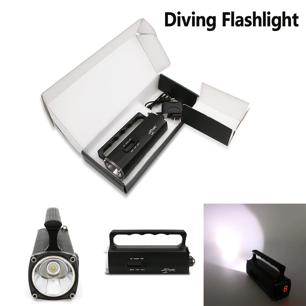 

100M Underwater Diving Diver Flashlight Torch XM-L2 LED T6 Light Lamp Waterproof Rechargeable Battery Built-in White Light