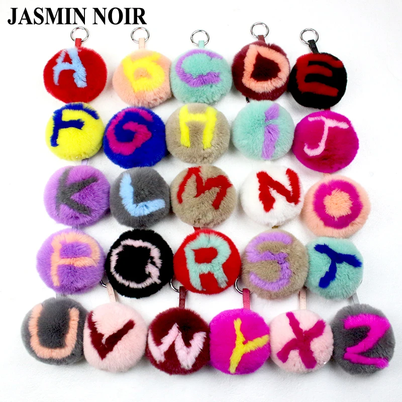 

Fashion Designs Real Rabbit Fur Small Ornament High Quality Letters A to Z Alphabets Fur Ball Women Bag Decorations Accessories