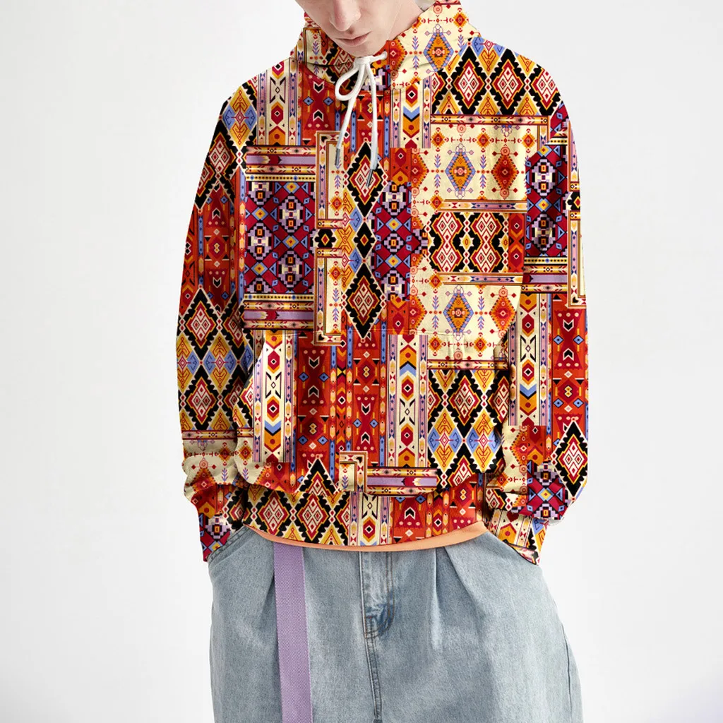 

Men's Hoodies Vintage Ethnic 3D Printed Pattern Hoodie Hooded Loose Long Sleeve Top poleron hombre Men Hoodies Autumn Winter NEW