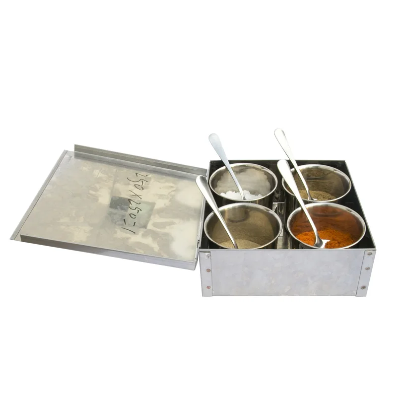 

Stainless steel round thick quilt box 4 grid taste box with lid to keep the seasoning container seasoning tank
