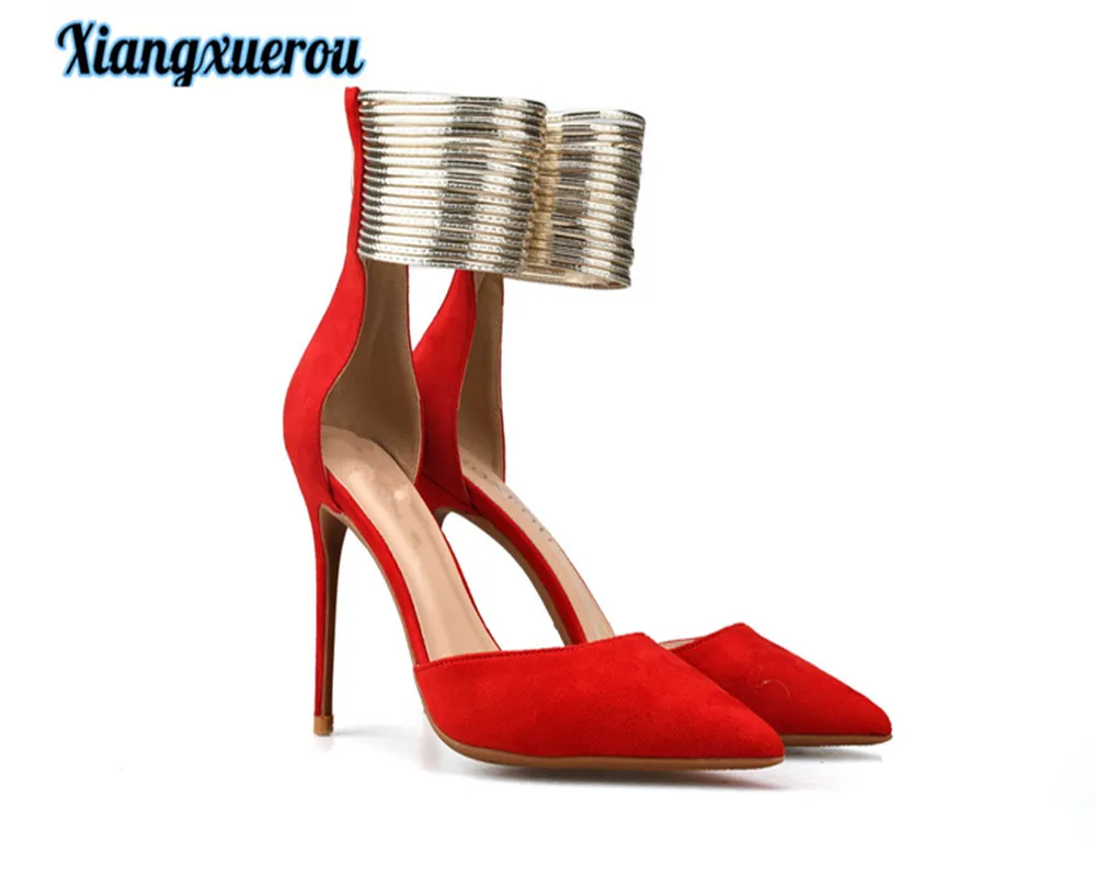 

Xiangxuerou In the summer of 2018, the new pure color suede ankle strap with pointed end of the zipper style women's sandals.
