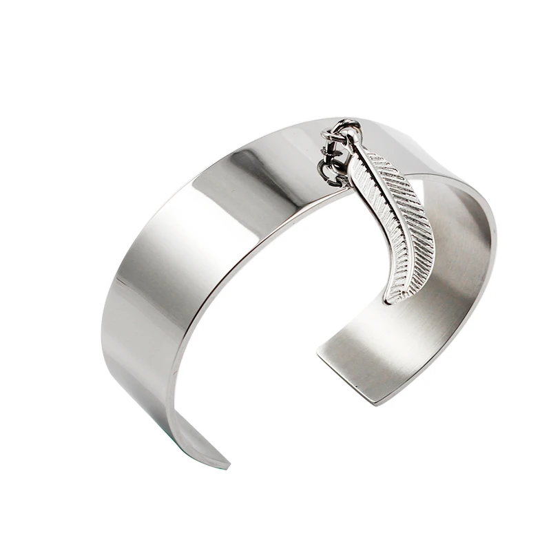 Мода Открыть Браслет манжета простой серебряный браслет с подвеской лист Femme Jewelry