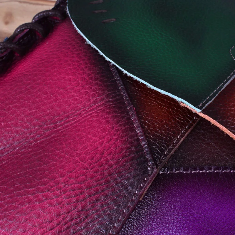 EUMOAN винтажный женский рюкзак из натуральной кожи ручной работы, женские сумки, высококачественный рюкзак из коровьей кожи, разноцветная сумка в стиле пэчворк
