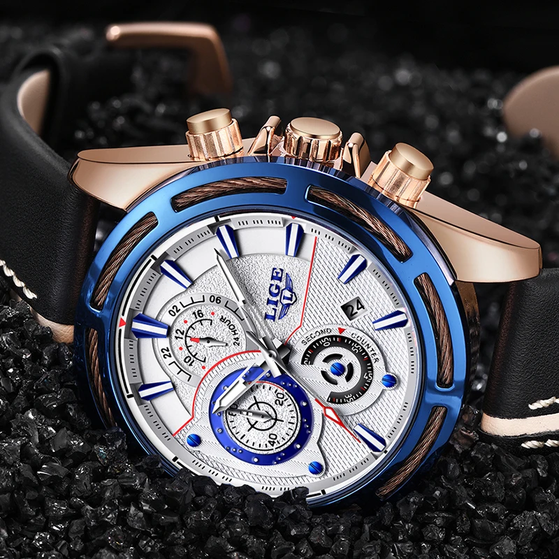 

LIGE Watch Men's Fashion Quartz Leather Chronograph Clock Mens Watches Top Brand Luxury Waterproof Sport Watch Relogio Masculin