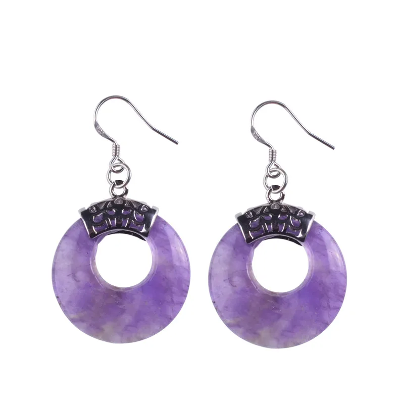 Silver Plated Mixed Quartz Stone Drop Earrings For Women Purple Pink Green carnelian Dangle Earring Fashion Jewelry