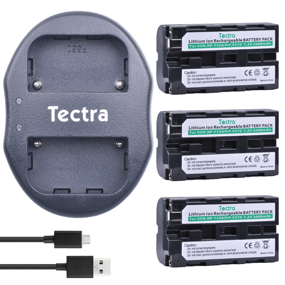 Tectra 3 шт. NP-F550 NP F550 сменная камера Bateria + USB двойное зарядное устройство для Sony NP-F570