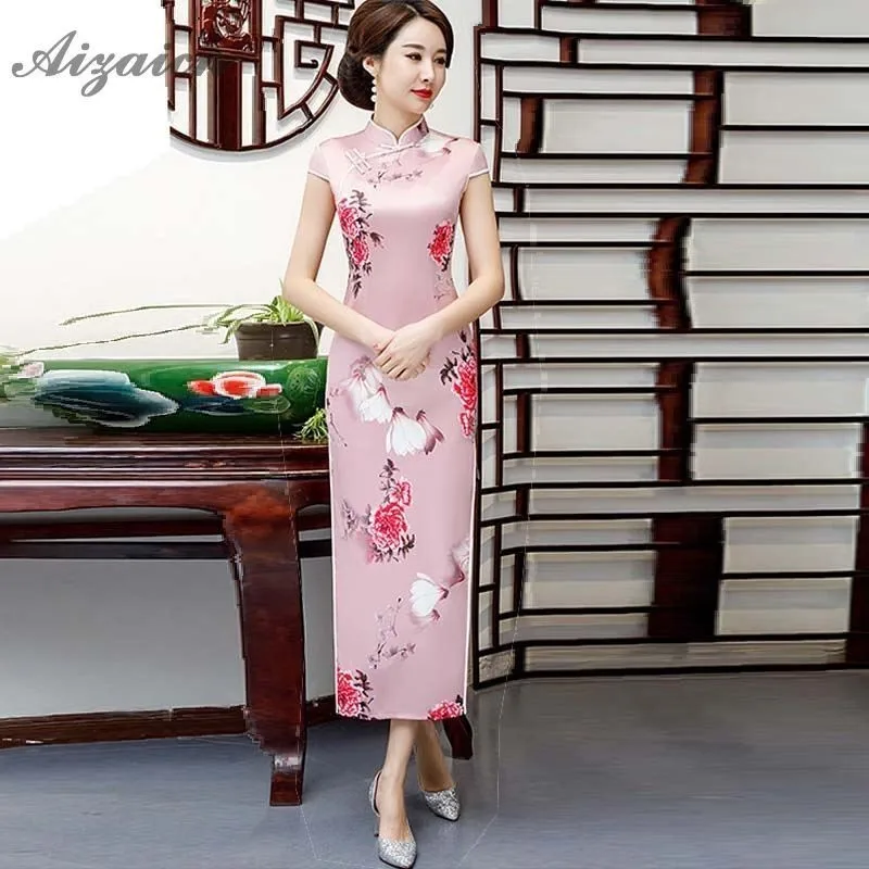 Модный розовый женский Ципао с коротким рукавом современный тонкий длинный Qi Pao женское китайское традиционное платье Qipao Восточный стиль халат