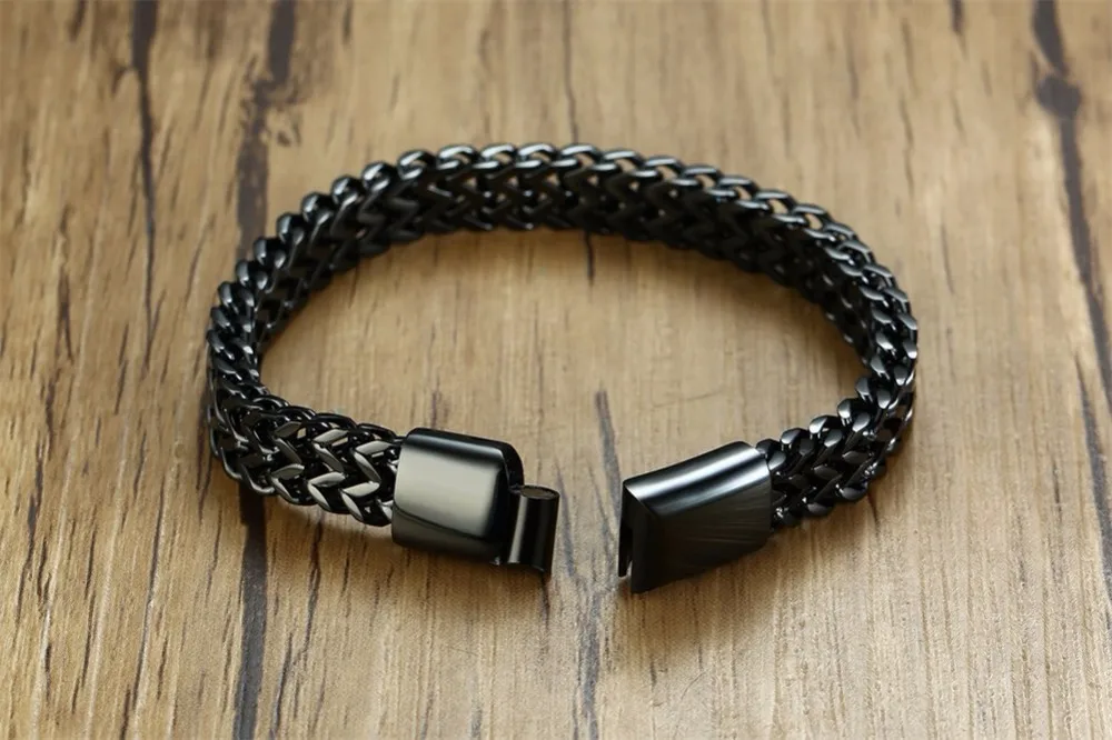 Черный браслет-цепочка с двойным лисохвостом для мужчин, Балийский дизайн, Франко пшеница, 8,5 мм, мужские ювелирные изделия, 7,5-8,26 дюйма