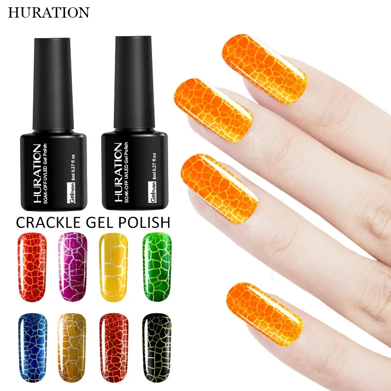 

Huration Crack 8ml Nail Art Gel Polish UV LED Lamp Manicure Accessory Gel Nail 12 Color Trendy Crackle Adhesive Nail Gel Varnish