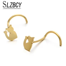 SLZBCY, рок, панк, для женщин и мужчин, нержавеющая сталь, милый кот, ключ, Бабочка, сердце, нос, кольца, шпилька, золотой цвет, пирсинг, ювелирные изделия, подарки