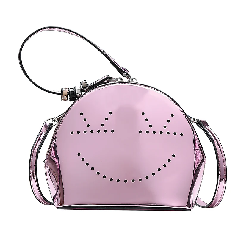 new women handbags fashion Korean version Smiley face shoulder bag chain Pearlescent gold flash messenger bag sweet and cute